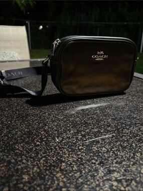 Coach Black Leather Belt Bag with Silver Logo
